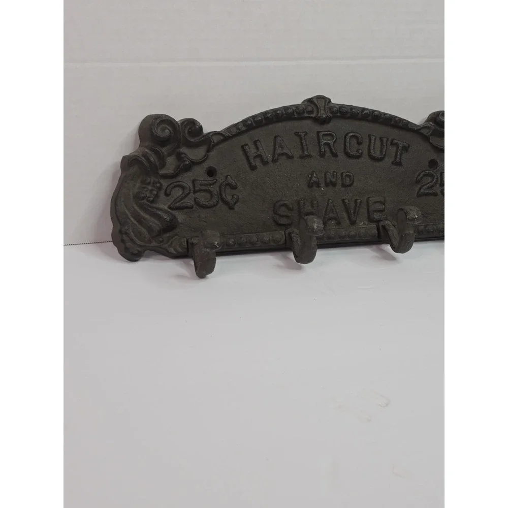 Antique Style Cast Iron Coat Hat Rack Barber Haircut And Shave 25 Rust Color